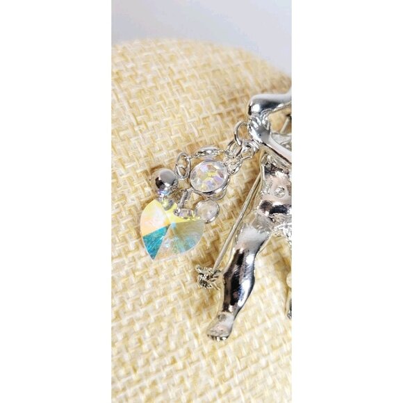 KIRKS FOLLY Silver Tone ANGEL BROOCH PIN Dangle Heart AB CRYSTALS RHINESTONES - Picture 5 of 5